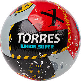 Мяч футб. TORRES Junior-4 Super, F323304, р.4, ПУ,4 сл,12п, гибрид.сш, крас-чёрн-сер